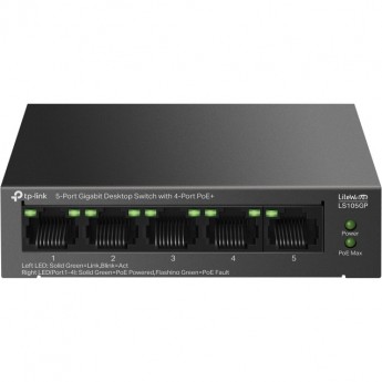 Настольный коммутатор TP-LINK LS105GP с 5 гигабитными портами (4 порта PoE+)